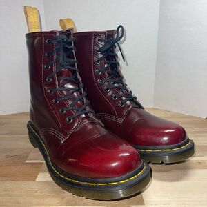 Dr. Martens Vegan 1460 Cherry Red Cambridge Brush 8 Eye Boots Womens 9 Mens 8